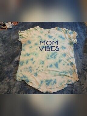 Mom Vibes Tie-Dye Short Sleeve Tee - Blue/Green
